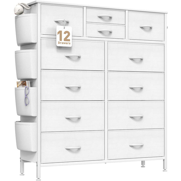12 Drawer Dresser, Chest of Drawers for Bedroom, PU Dresser Drawers with Side Pockets