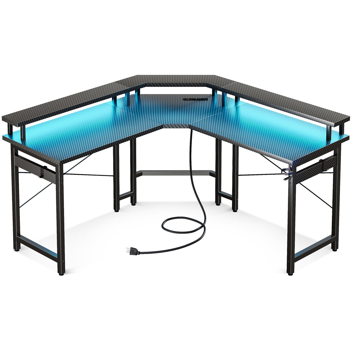 L Shaped Gaming Desk with LED Lights & Power Outlets, 51" Computer Desk