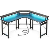 L Shaped Gaming Desk with LED Lights & Power Outlets, 51" Computer Desk