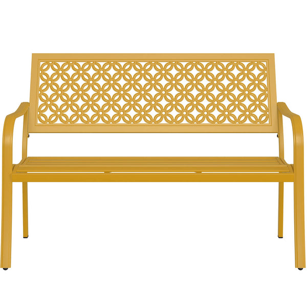 Garden Bench, Outdoor Benches with Anti-Rust Steel Metal Frame, Patio Seating