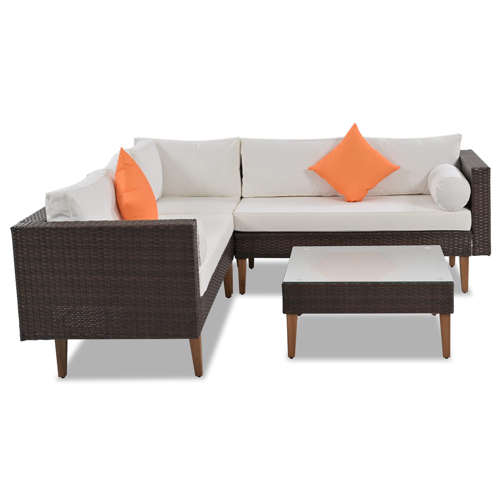 4-Pieces Outdoor Wicker Sofa Set, Patio Furniture with Colorful Pillows