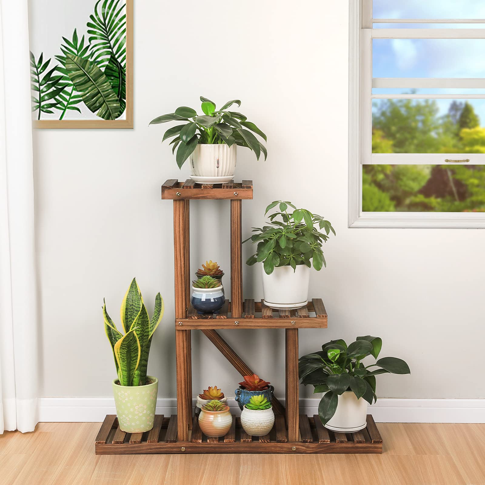 ZenScape Trio – 3 Tier Wooden Plant Display Stand for Indoor & Outdoor