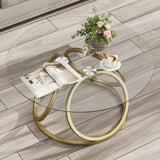 Gold Coffee Table, Modern Round Glass Coffee Table for Living Room