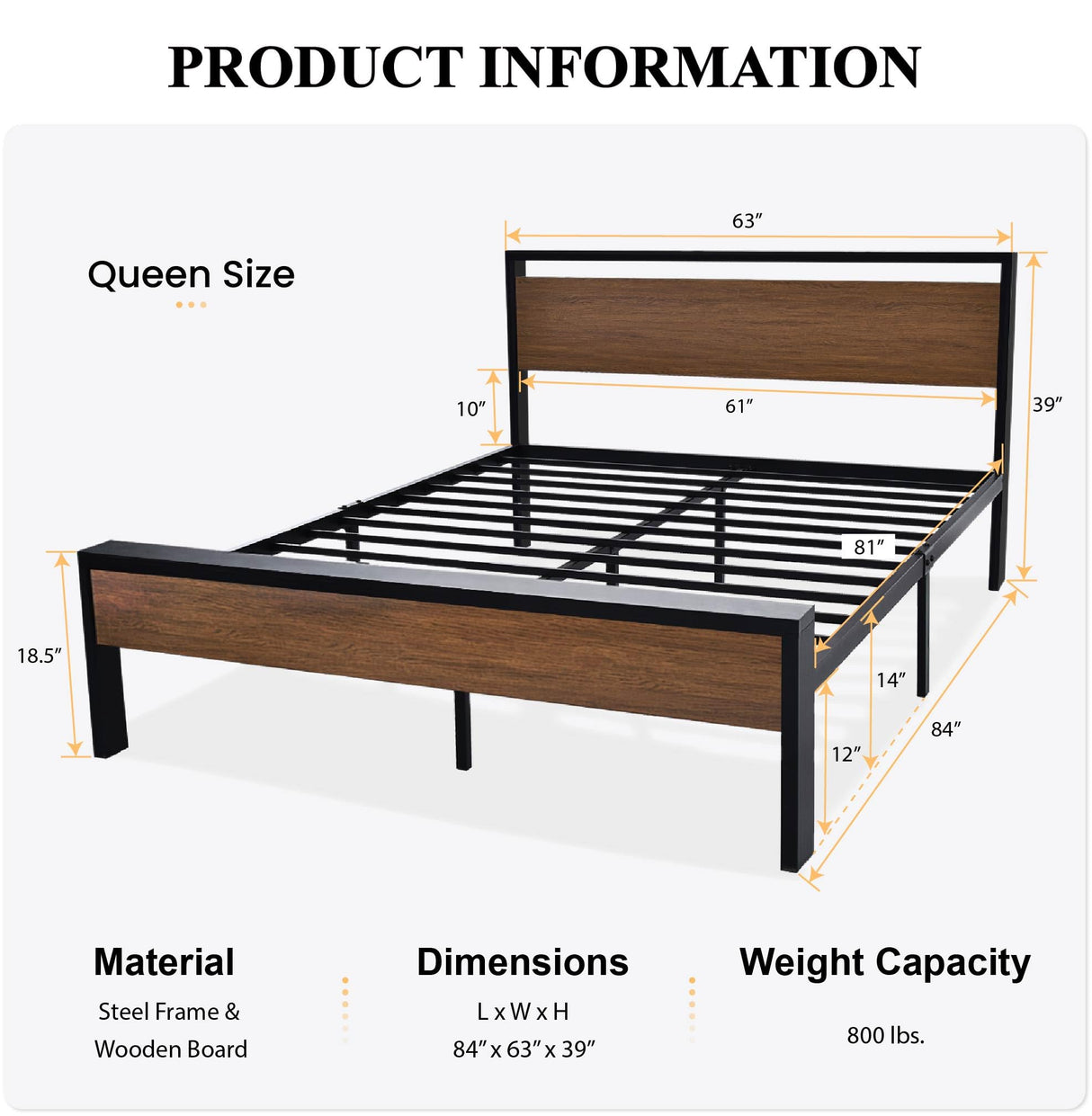 14 Inch Queen Size Metal Platform Bed Frame