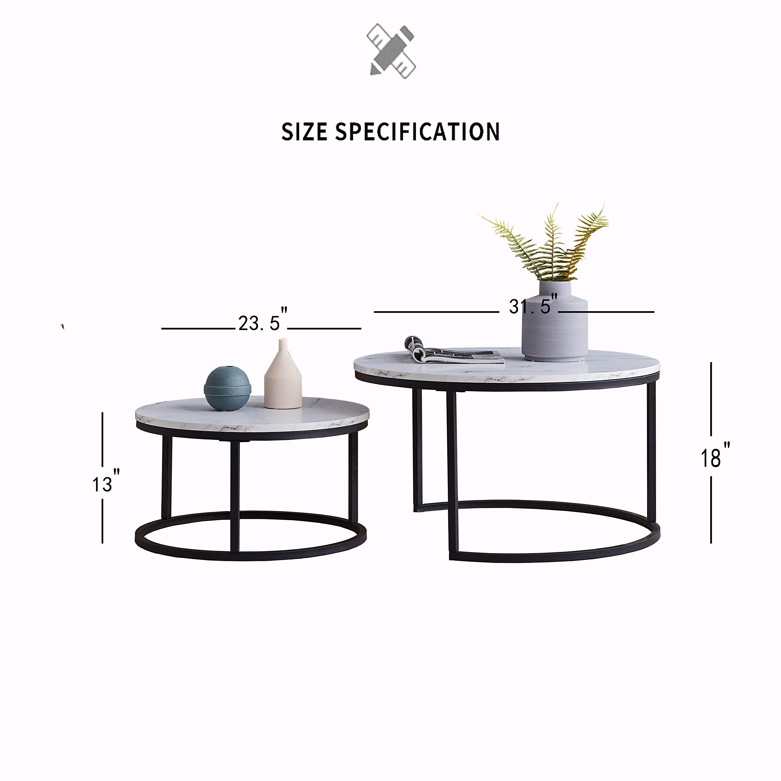 Modern Nesting Coffee Table Set of 2 for Living Room