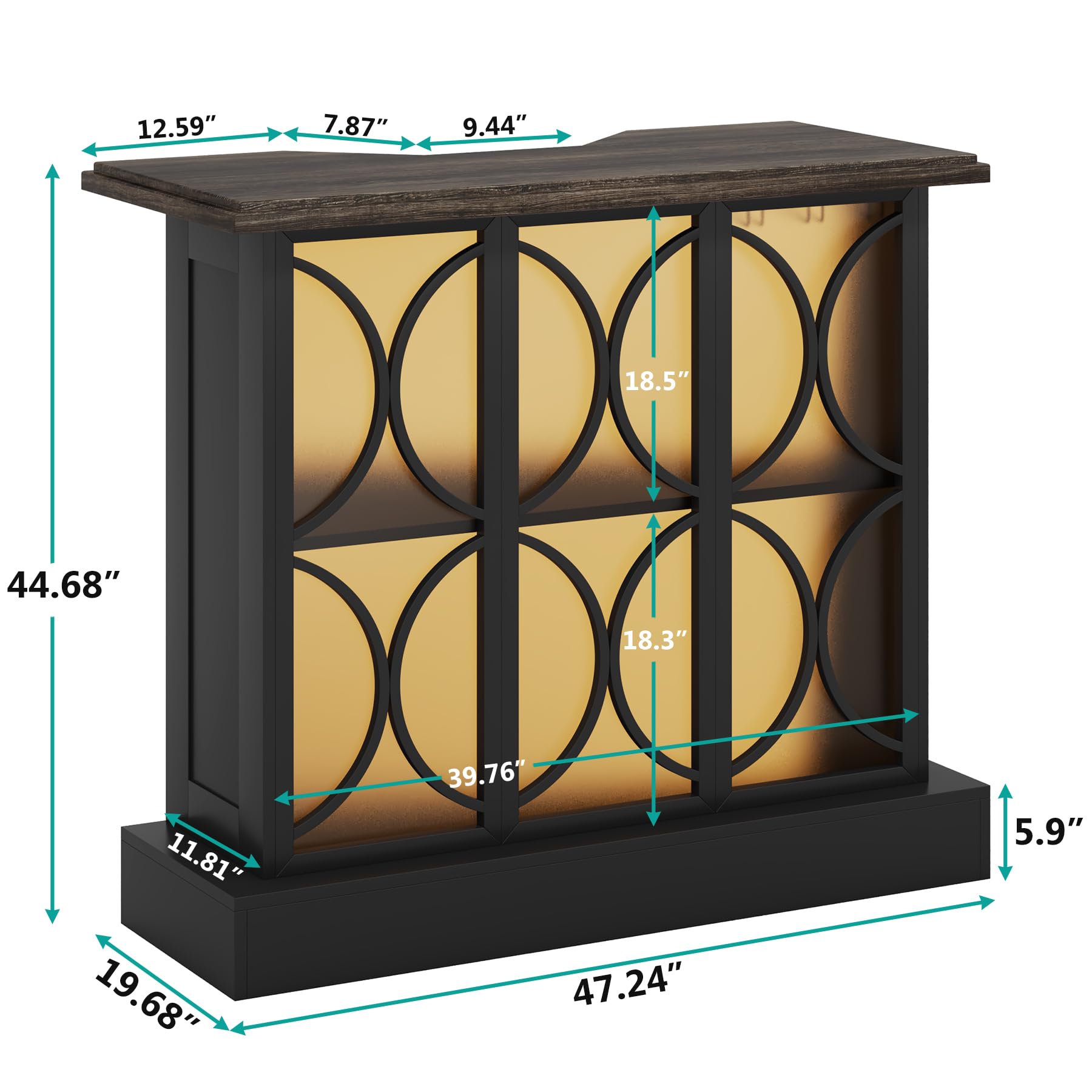 Home Bar Unit, Industrial Liquor Bar Table with Storage and Glasses Holder