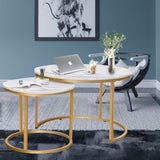 Round Coffee Table Set of 2 Modern Nesting Golden Frame Circular