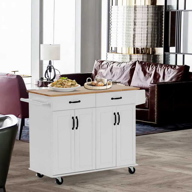 Kitchen Island Cart with Storage on Wheels White Rolling Coffee Bar Trolley