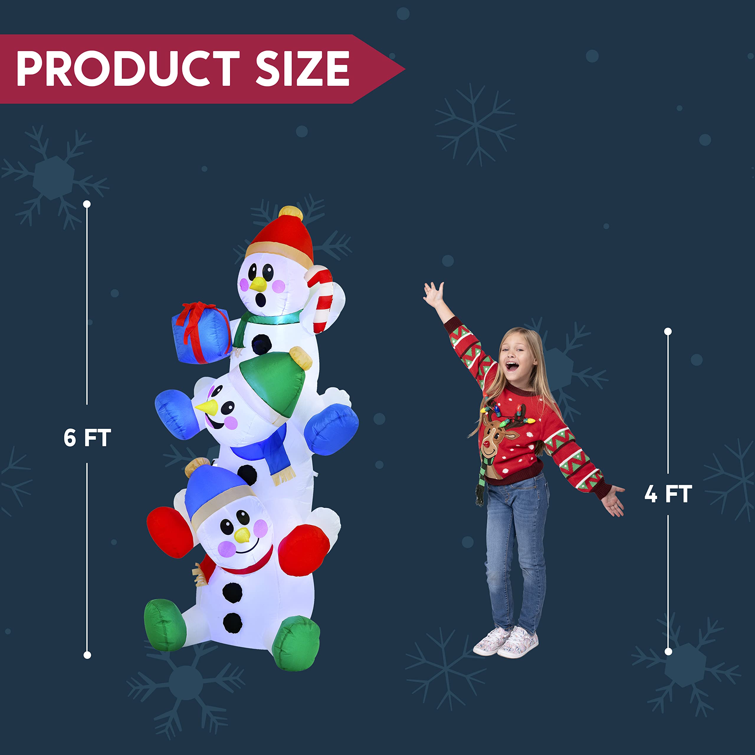 6 FT Christmas Inflatable Stacked Snowman with Build-in LED