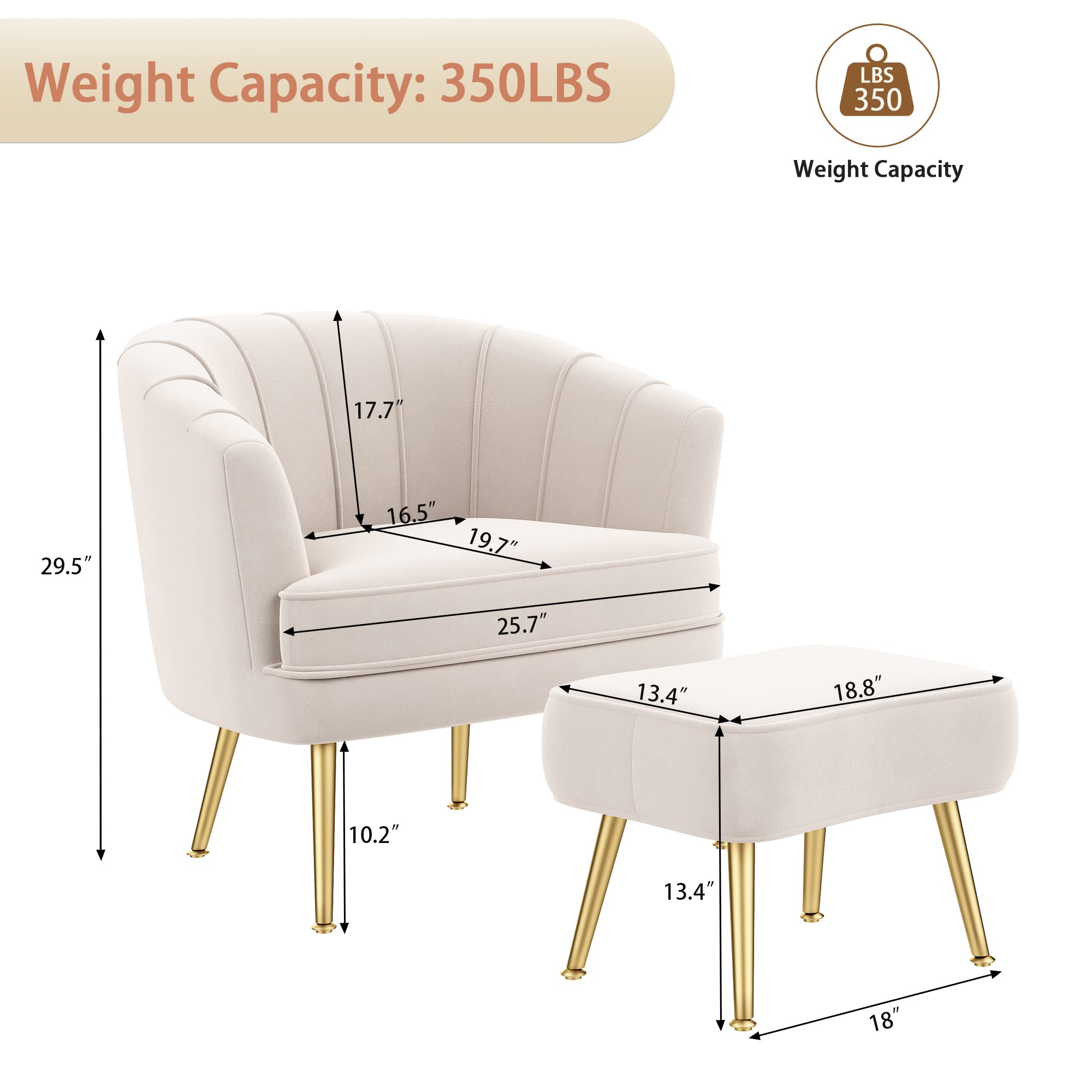 Velvet Accent Chair with Ottoman, Upholstered Modern Single Sofa Side Chair
