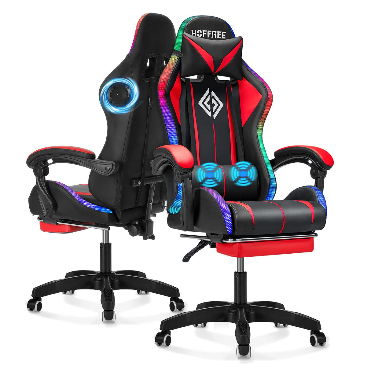 Gaming Chair with Bluetooth Speakers and LED Lights Ergonomic