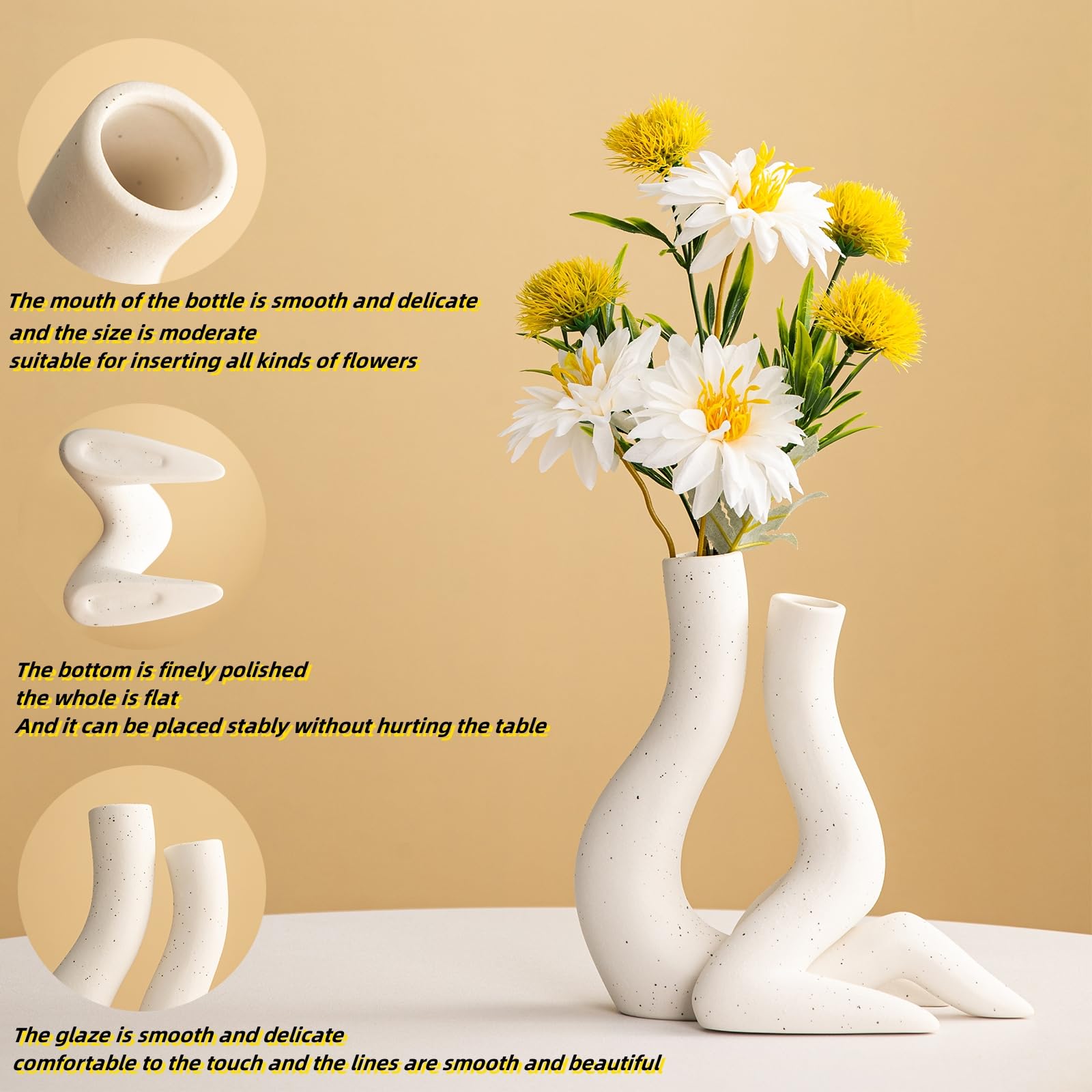 White Ceramic Vase Set of 2 Centerpieces Vases