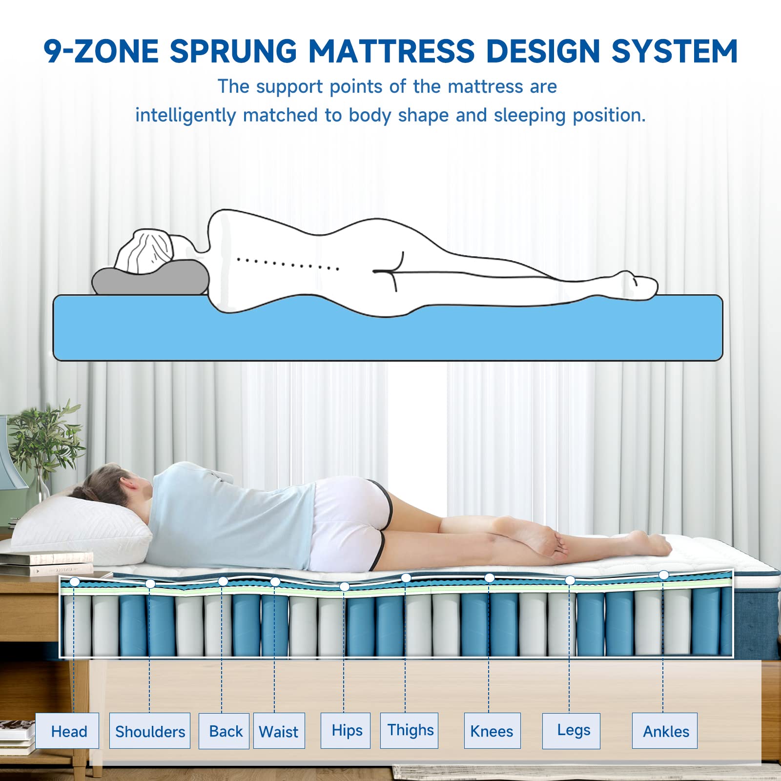 Full Mattress 10 Inch Hybrid Mattress Individual Pocket Springs with Memory Foam