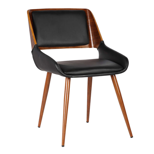 Panda Dining Chair in Black Faux Leather and Walnut Wood Finish