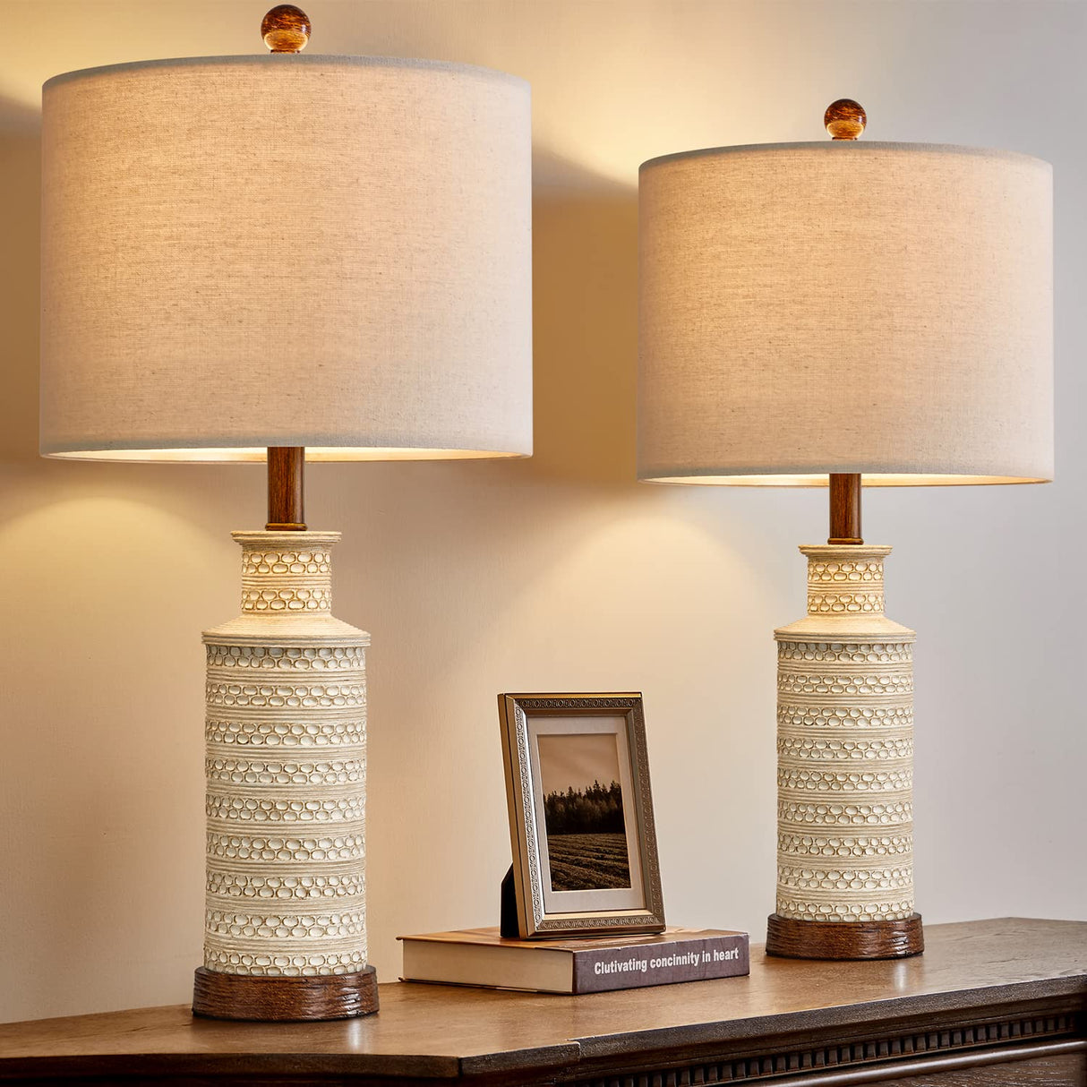 24'' Farmhouse Table Lamp Set of 2 for Bedroom Living Room