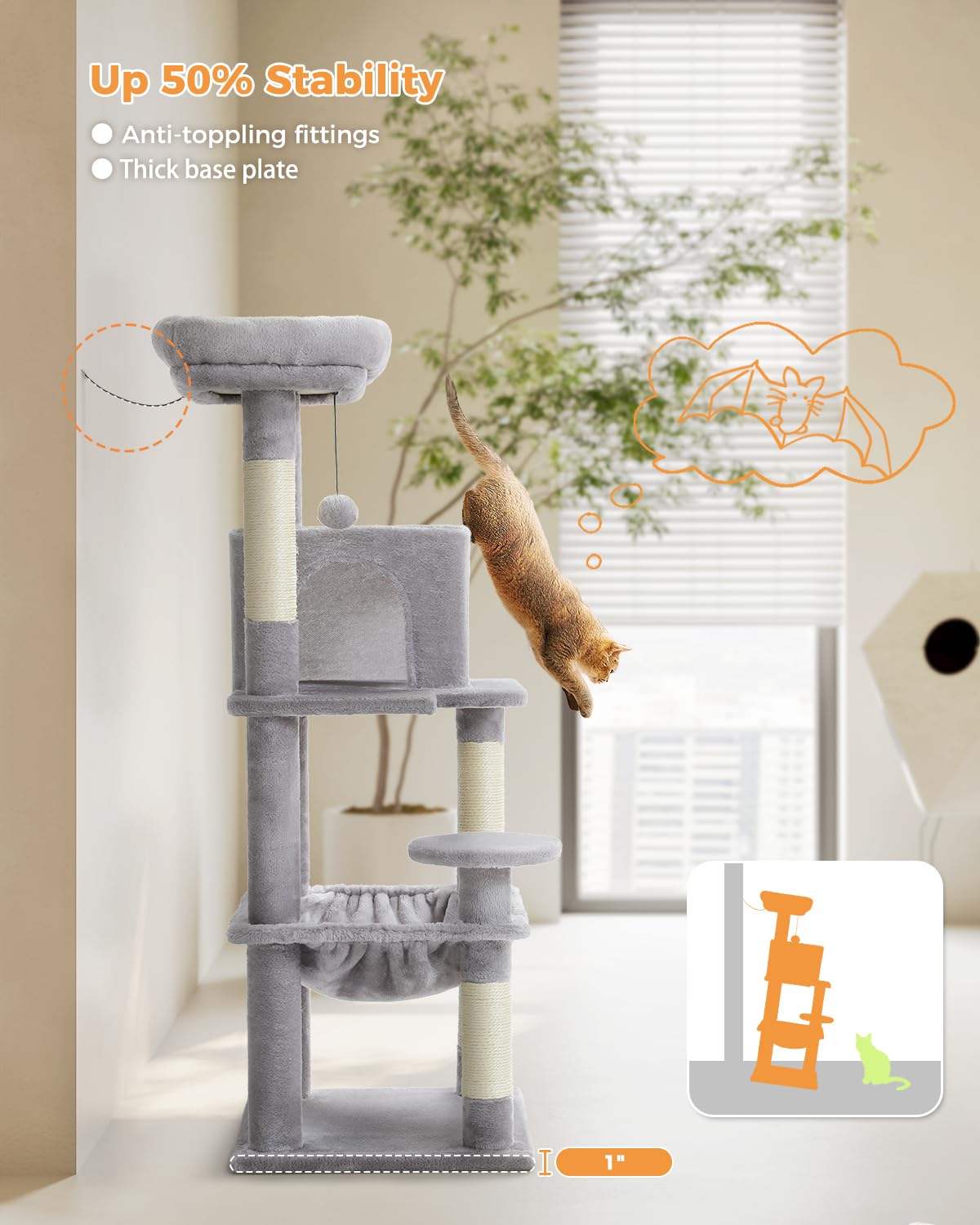 Multi Level Cat Tower with Large Metal Frame Hammock