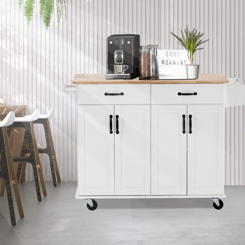 Kitchen Island Cart with Storage on Wheels White Rolling Coffee Bar Trolley Buffet Cabinet