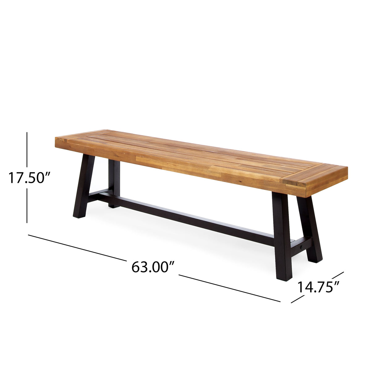 Carlisle Outdoor Acacia Wood and Rustic Metal Bench