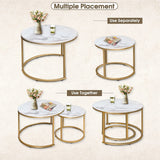 Round Coffee Table Set of 2 Modern Nesting Golden Frame Circular