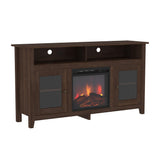 Glass Door Highboy Fireplace TV Stand for TVs up to 65