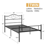 Metal Platform Bed Frame with Headboard & Footboard, Steel Slats Mattress Foundation