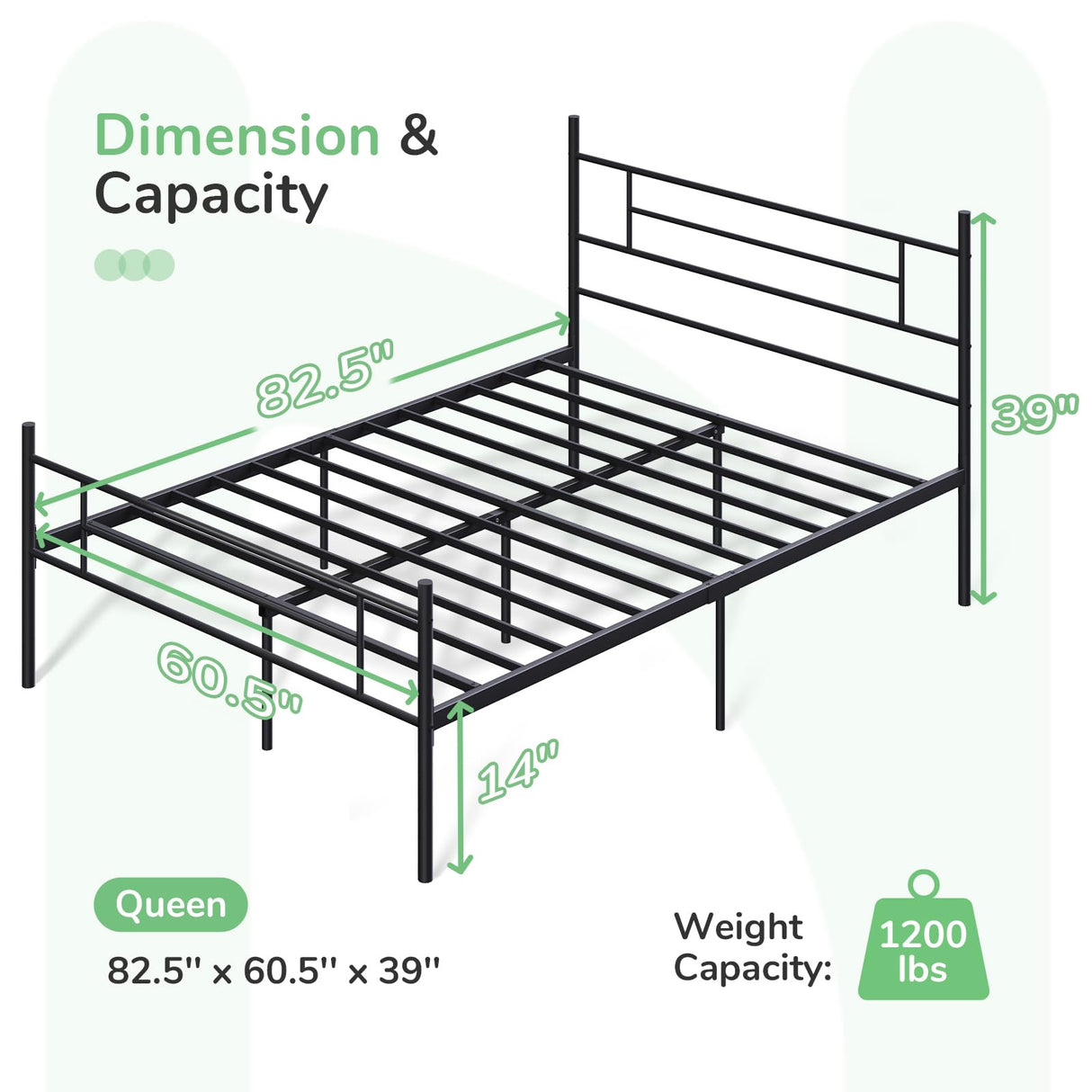 Metal Queen Bed Frame with Headboard and Footboard, 14 Inch Platform Bed Frame