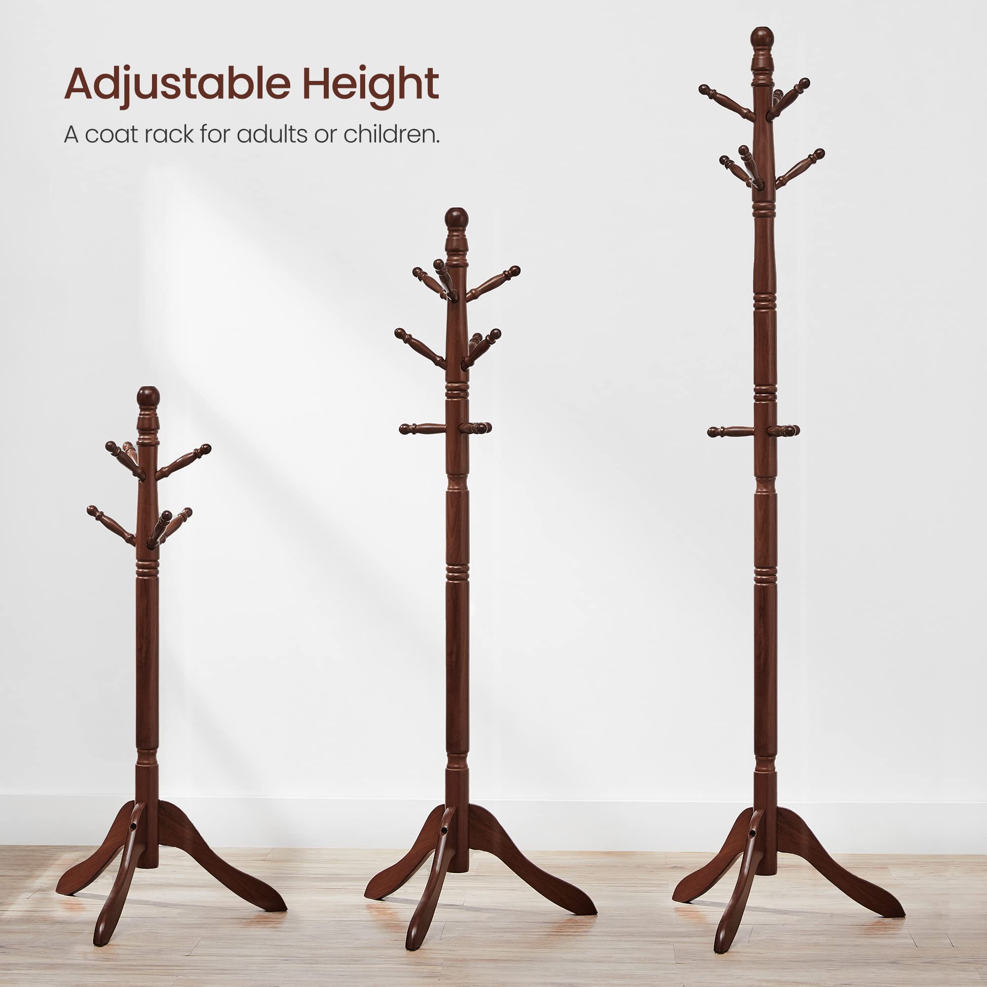 Solid Wood Coat Rack/Stand, Free Standing Hall Coat Tree with 10 Hooks