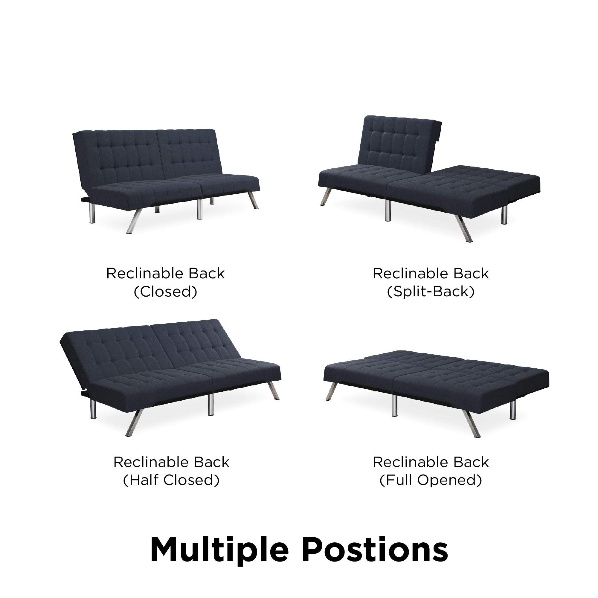 Emily Futon With Chrome Legs, Navy Linen