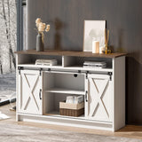 White Coffee Bar, Farmhouse Buffet Storage Cabinet with Barn Door