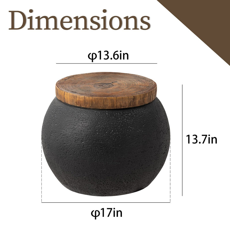 Outdoor Side Table,Black Drum Outdoor End Tables,17" Concrete Side Table,Patio Side Tables