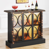 Home Bar Unit, Industrial Liquor Bar Table with Storage and Glasses Holder