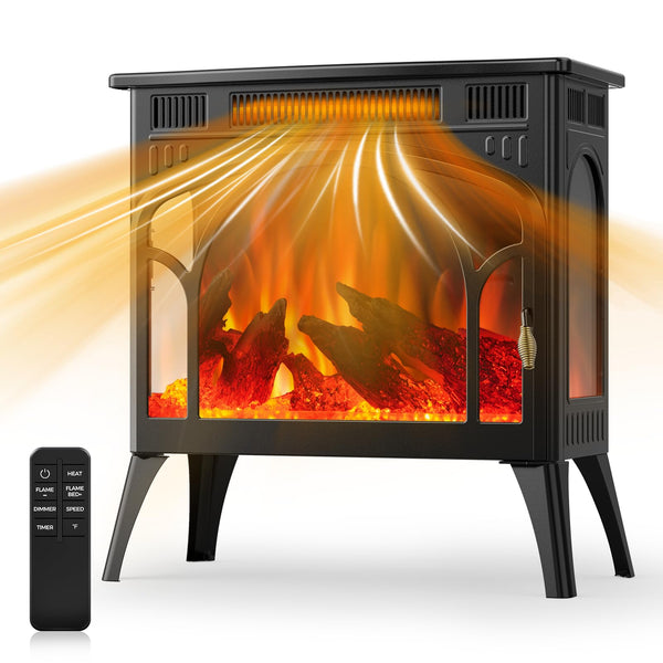 Realistic Flame Electric Fireplace Stove, 500/1500W Freestanding Fireplace Heater