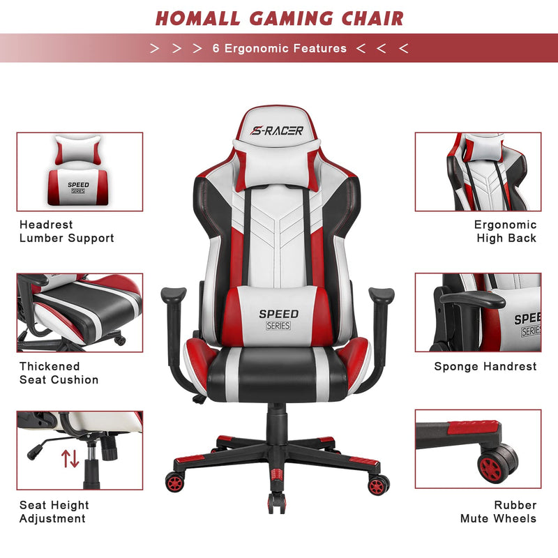 Gaming Chair Racing Style High-Back PU Leather Office Chair Computer Desk Chair Executive and Ergonomic Swivel Chair