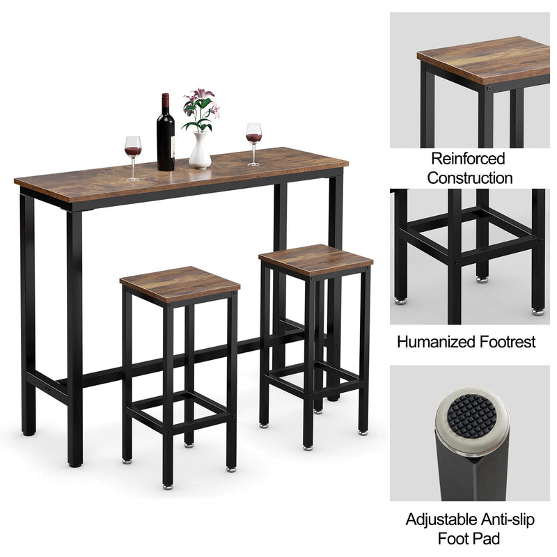 3-Piece Bar Table Set, 39.5” Bar Table with 2PC 28” Bar Stools, Pub Height Dinning Table