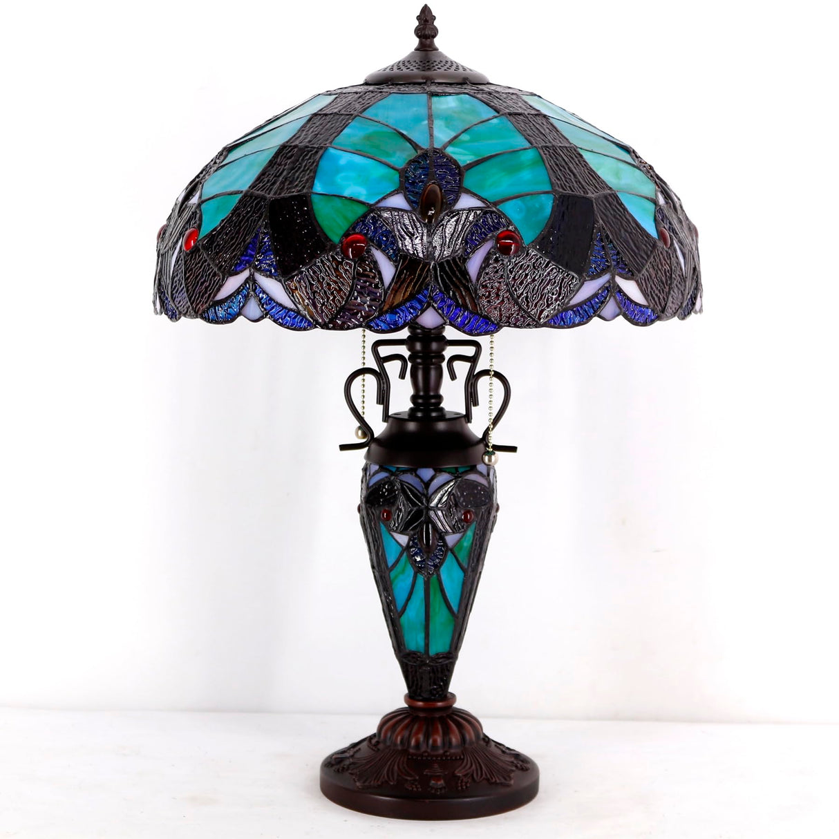 Tiffany Style Table Lamp Green Stained Glass Liaison Mother