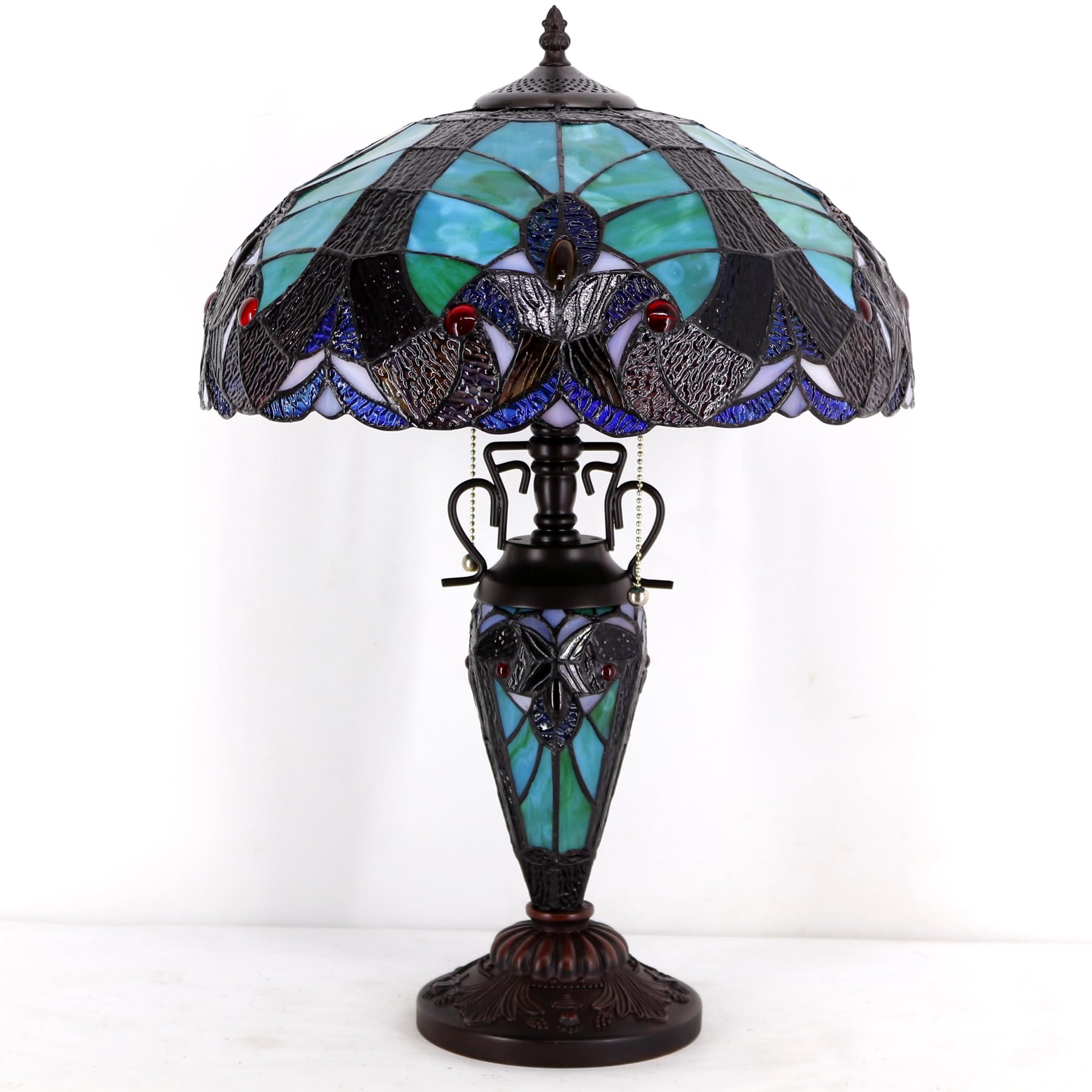 Tiffany Style Table Lamp Green Stained Glass Liaison Mother