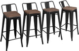 30" Metal Barstools Set of 4 Bar Height Bar Stools with Wooden Top