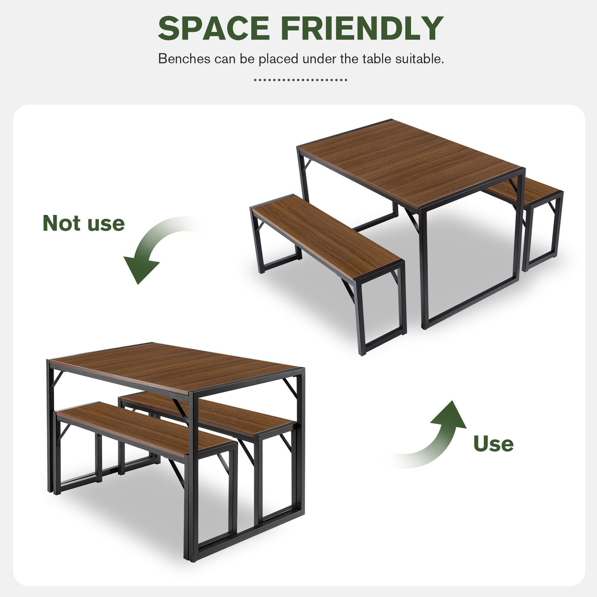 3PC 47.2" Dining Table Set for 4-6, Heavy Duty Kitchen Table with Benches