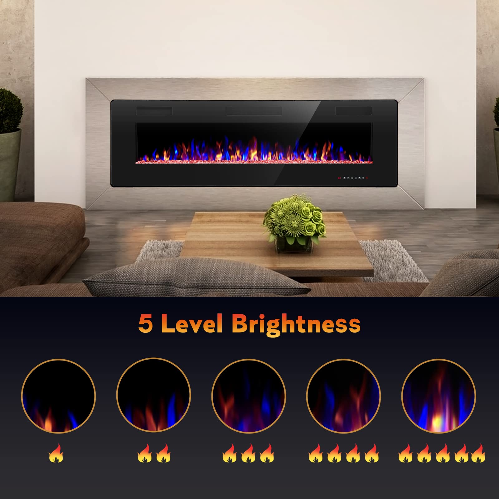 36 inch Recessed and Wall Mounted Electric Fireplace