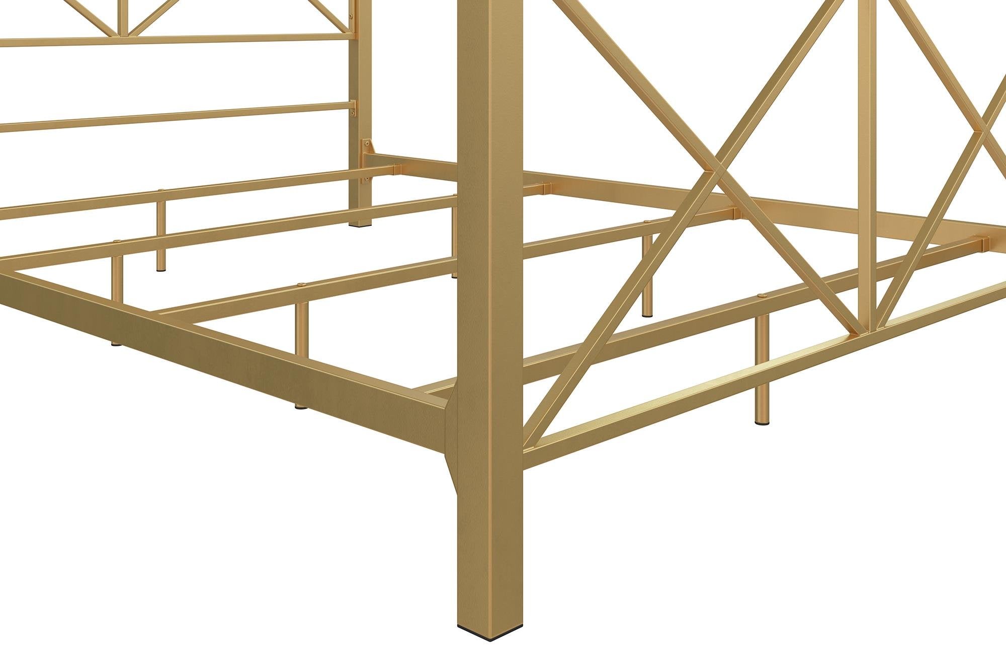 Rosedale Metal Canopy Bed Frame with Four Poster Design and Geometric Accented Headboard