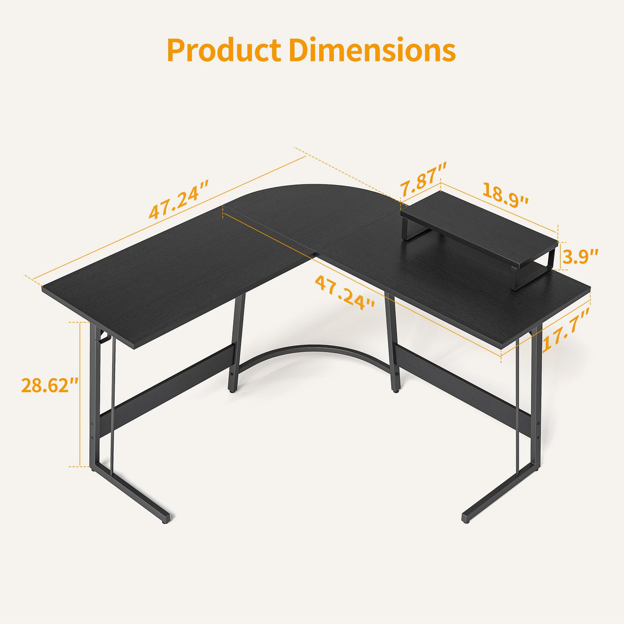 L Shaped Gaming Desk Computer Office Desk, 47 inch Corner Desk