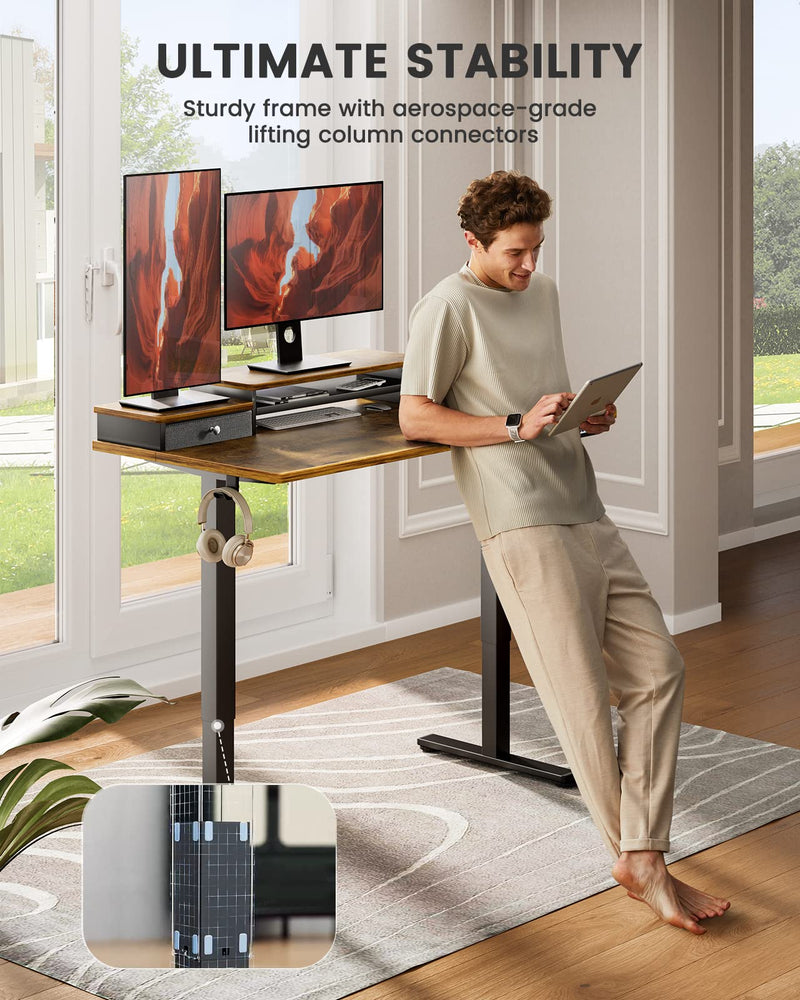Electric Standing Desk with Double Drawers, 48x24 Inches Adjustable Height