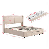 Queen Size Storage Upholstered Hydraulic Platform Bed with 2 Drawers & Linen