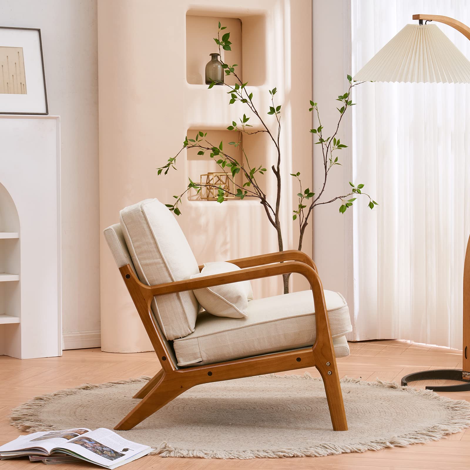 Accent Chair Mid-Century Modern Chair with Pillow Upholstered Lounge Arm Chair