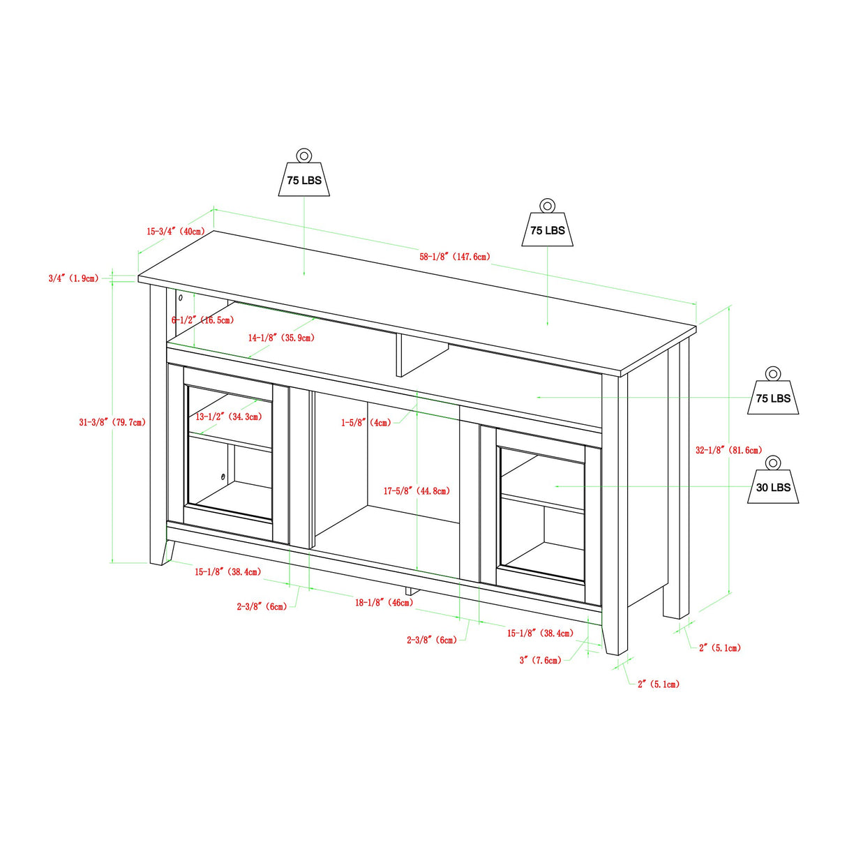 Highboy Fireplace TV Stand for TVs up to 65 Inches