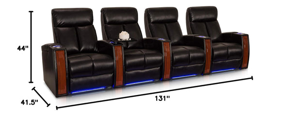 Seville Home Theater Seating - Leather Gel - Power Recline - USB Charging - Tray Tables - in-Arm Storage - Ambient Base Lighting
