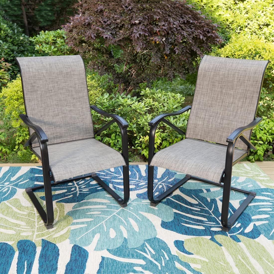 Outdoor Sling Dining Chair, 2 PCS Heavy Duty Spring Motion Patio Dining Chair