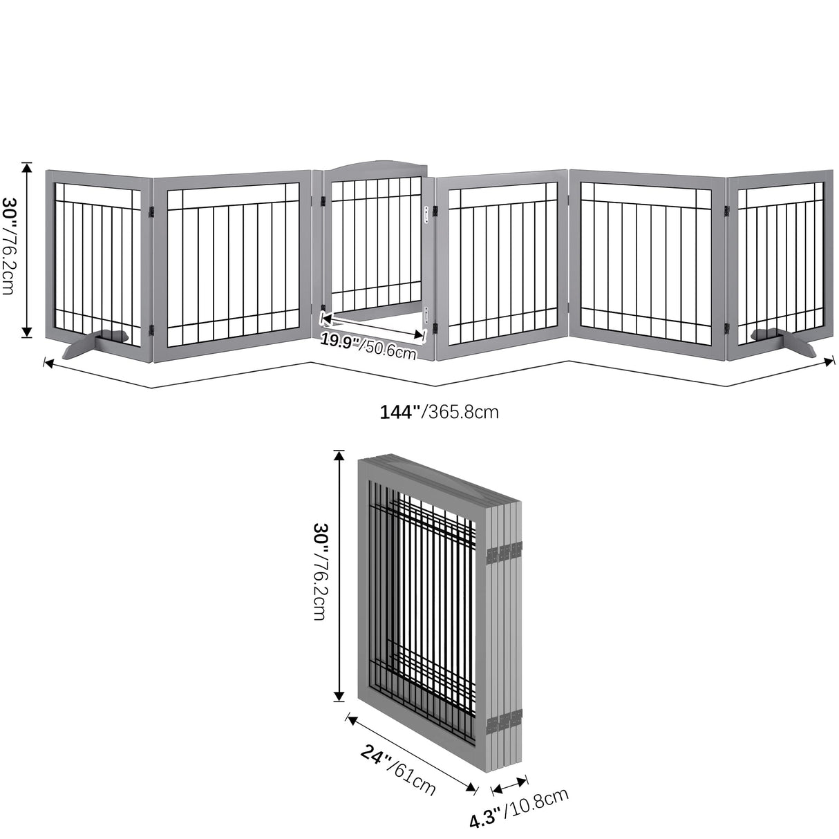 Folding Pet Gate 144" Wide, 30" Tall No-Assembly Wooden Dog Gate