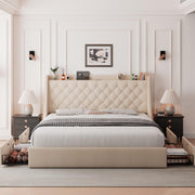 Queen Bed Frame with 4 Storage Drawers, Type-C & USB Port and Charging Station
