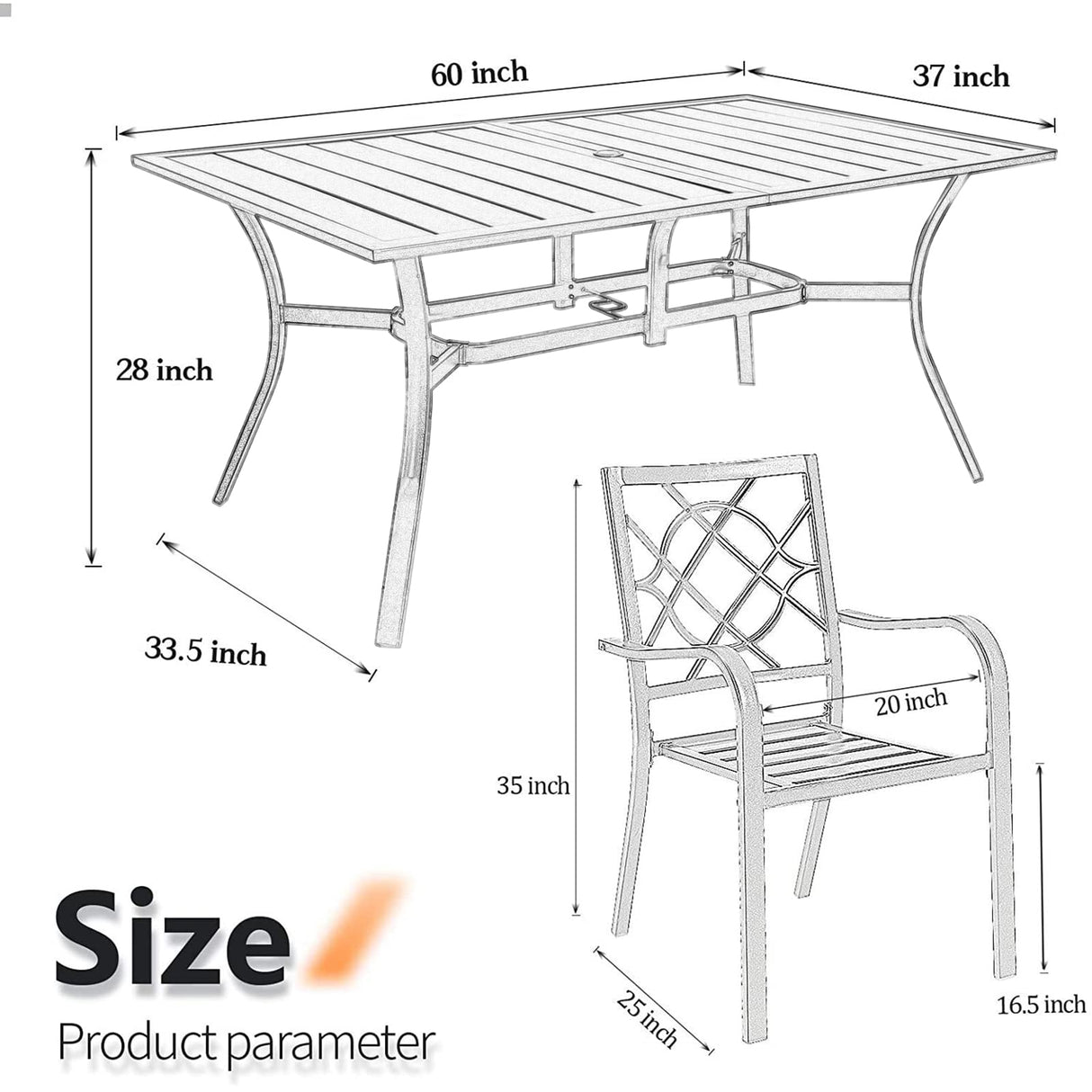 7-Piece Outdoor Wrought Iron Chairs and Table Patio Dining Furniture Set